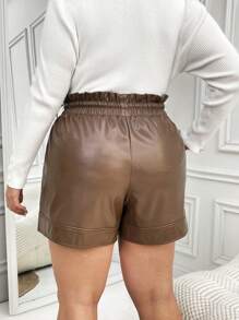 SHEIN LUNE Kích thước lớn Của phụ nữ Ren Eo Quần short dây kéo - màu nâu - Xem 2