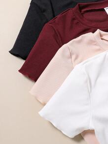 SHEIN Tween Girls' 4pcs/set Short Sleeve Cropped T-shirts - Multicolor - View 3