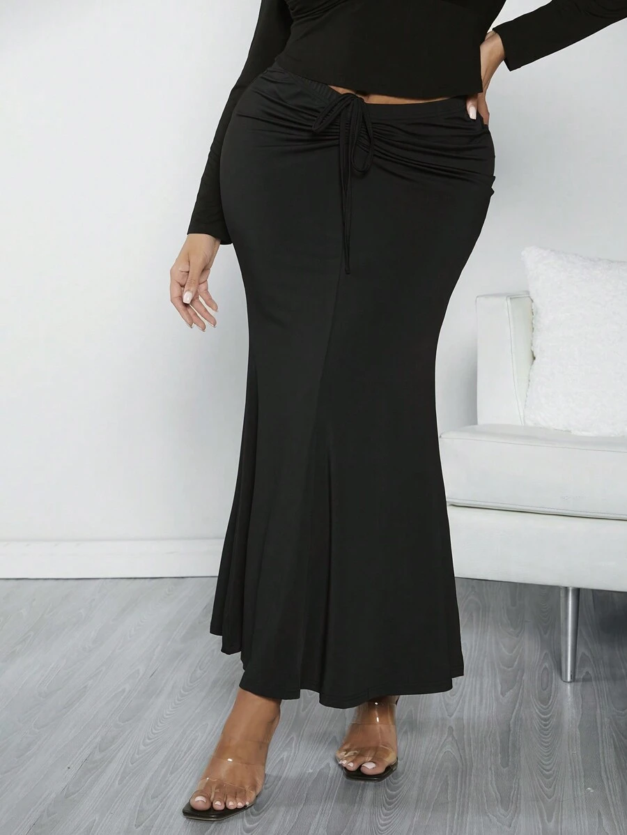 SHEIN SXY Plus Size Women'S Drawstring Mermaid Hem Skirt - Black - View 1