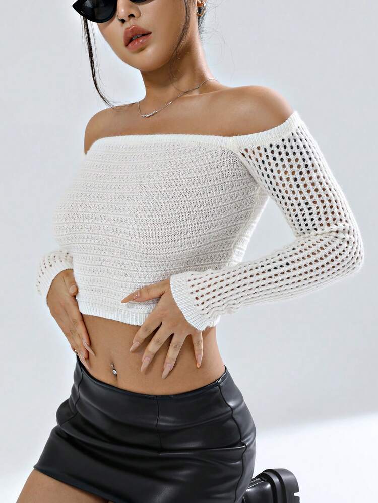 Solid Color Off-Shoulder Knit Pullover Fall Winter Sweater