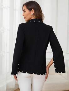 SHEIN Clasi 開衩袖和串珠細節西裝外套 - 黑色 - 查看 2