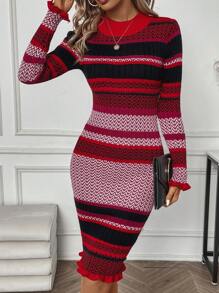 EMERY ROSE Mô hình Chevron tay áo lá sen Đầm Áo len - Nhiều màu - Xem 5