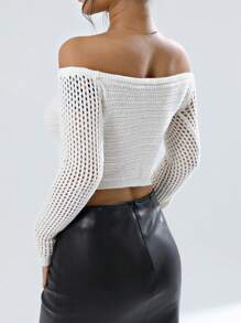 SHEIN Unity بلوزة كنزة محبوكة ذات الكتف المنحرف للخريف والشتاء - لون مشمشي - مشاهدة 3