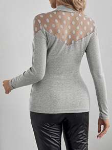 SHEIN 孕婦透明領網布料拼接 T 卹 - 灰色 - 查看 2