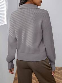SHEIN LUNE Solid Drop Shoulder Sweater - Grey - View 2