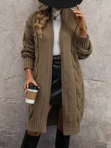 SHEIN LUNE 女式下肩針織開衫 - 卡其色 - 查看 4