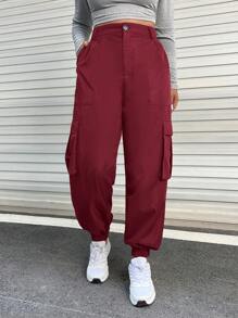 SHEIN EZwear 大碼褲子 - 酒紅色 - 查看 1