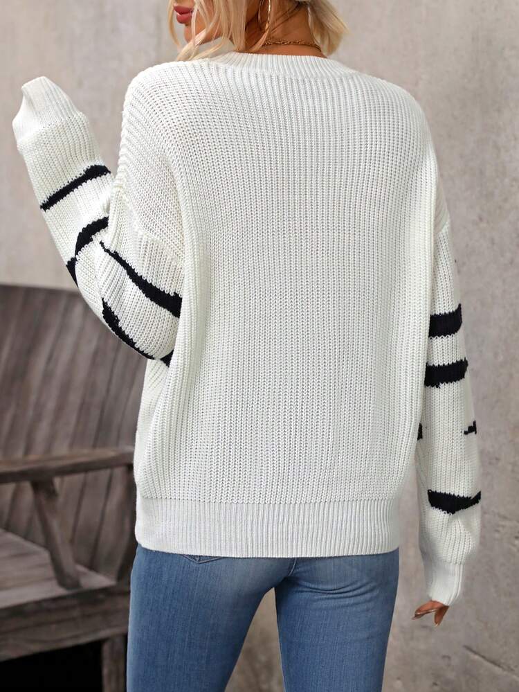 Women's Drop Shoulder Sweater With Color Blocking Knit Pullover Fall Winter Sweater