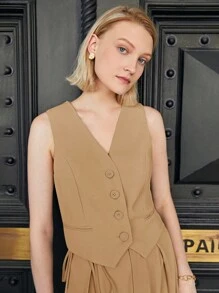 BizChic Áo khoác blazer cài nút phía trước màu trơn dành cho nữ vào mùa thu/đông - Màu Khaki - Xem 3