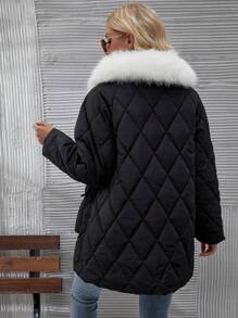 SHEIN LUNE Women's Collar Long Sleeve Padded Padded Coat Clothes Winter Fall Cloth For Women - Black - View 2