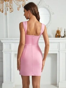 SHEIN Belle Thiết kế Của phụ nữ Váy Dây - Hồng - Xem 4