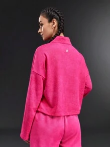 In My Nature Half Zip Drop Shoulder Outdoor Sweatshirt - Hot Pink - View 2