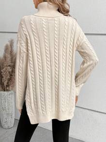 SHEIN LUNE Xoắn Dan Viền chia cắt Áo len , Áo chui đầu - Màu be - Xem 2