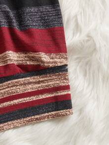 SHEIN LUNE Sudadera Con Cuello De Embudo Con Cordón Y Estampado De Rayas En Talla Grande - Multicolor - Ver 3