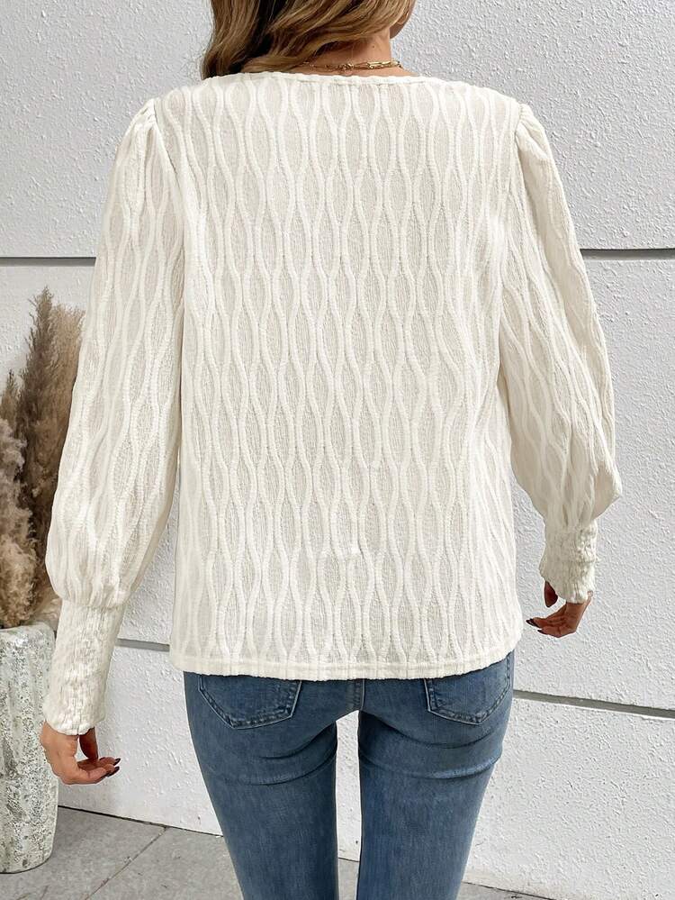 Women's Lantern Sleeve Shirt With Large Round Neckline Winter Casual