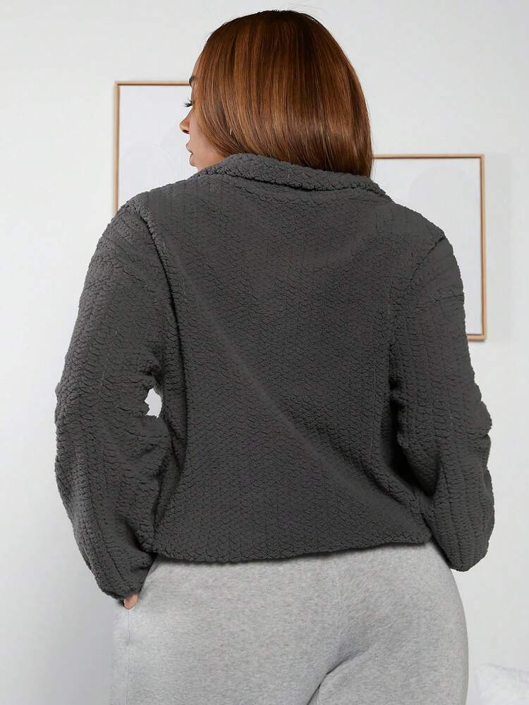 Plus Size Half Zip Loose Fit Drop Shoulder Sweatshirt With Drawstring Hem
