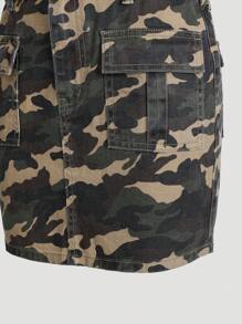 Teen Girls' Camouflage Print Denim Skirt - Army Green - View 3