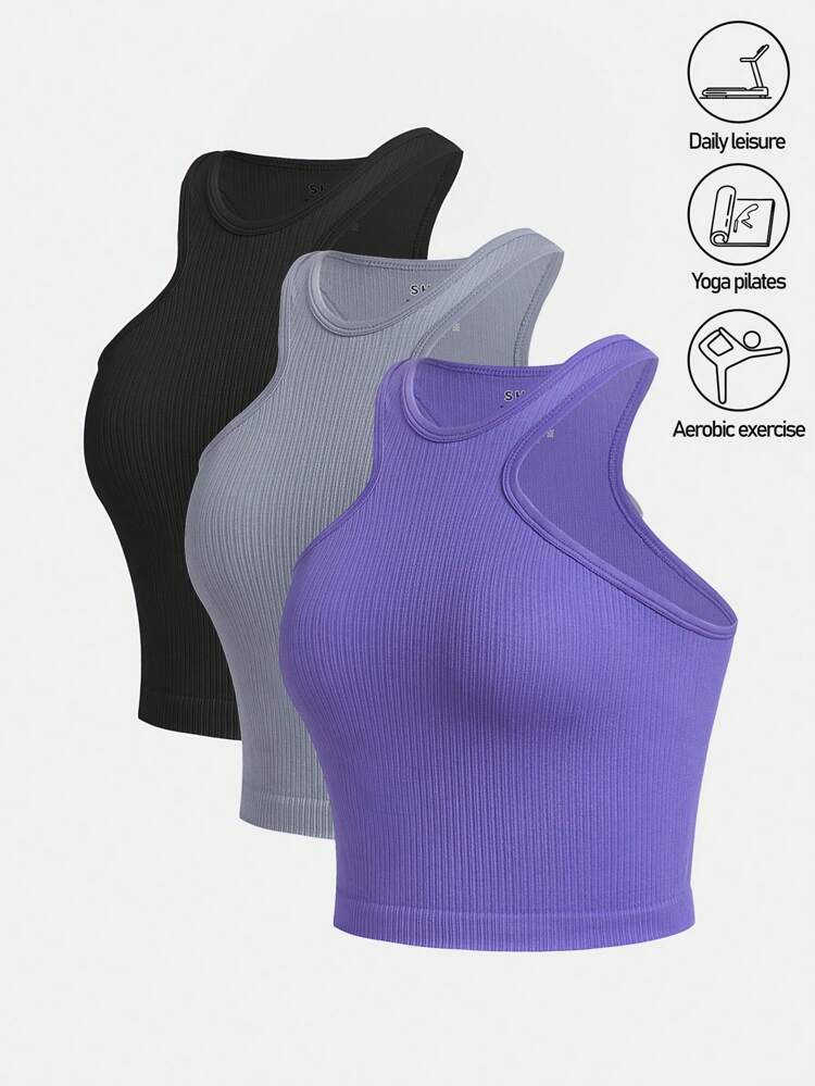 Teen Girls' Seamless Gym Racerback Tank Top Set Of 3