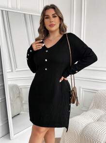 SHEIN LUNE 大尺碼連結裝飾連身裙 - 灰色 - 查看 3