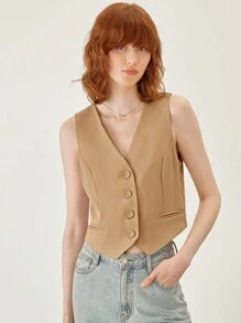 BizChic Áo khoác blazer cài nút phía trước màu trơn dành cho nữ vào mùa thu/đông - Màu Khaki - Xem 6
