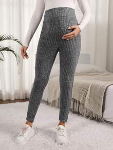 SHEIN Có thai Của phụ nữ Vòng eo có thể điều chỉnh Sọc Xà cạp - Màu xám đen - Xem 5