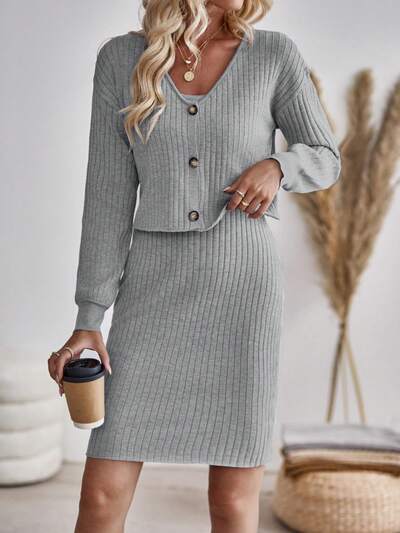 Drop Shoulder Cardigan & Sweater Dress Fall Cloth For Women