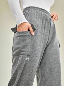 In My Nature Solid Flap Pocket Side Pants - Dark Grey - View 5