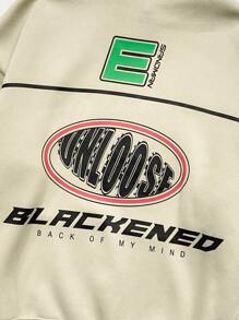 Men's Hooded Sweatshirt With Letter Print - Apricot - View 5