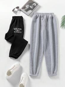 SHEIN Unity 女式两件套字母刺绣保暖衬里运动衫和裤子 - 彩色 - 查看 2