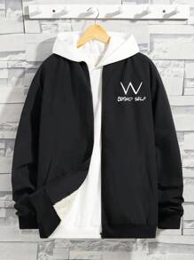 SHEIN Teen Boy Letter & Figure Graphic Bomber Jacket - Black - View 6