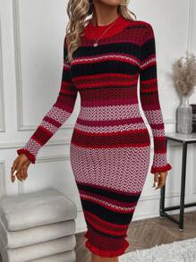 EMERY ROSE Mô hình Chevron tay áo lá sen Đầm Áo len - Nhiều màu - Xem 3