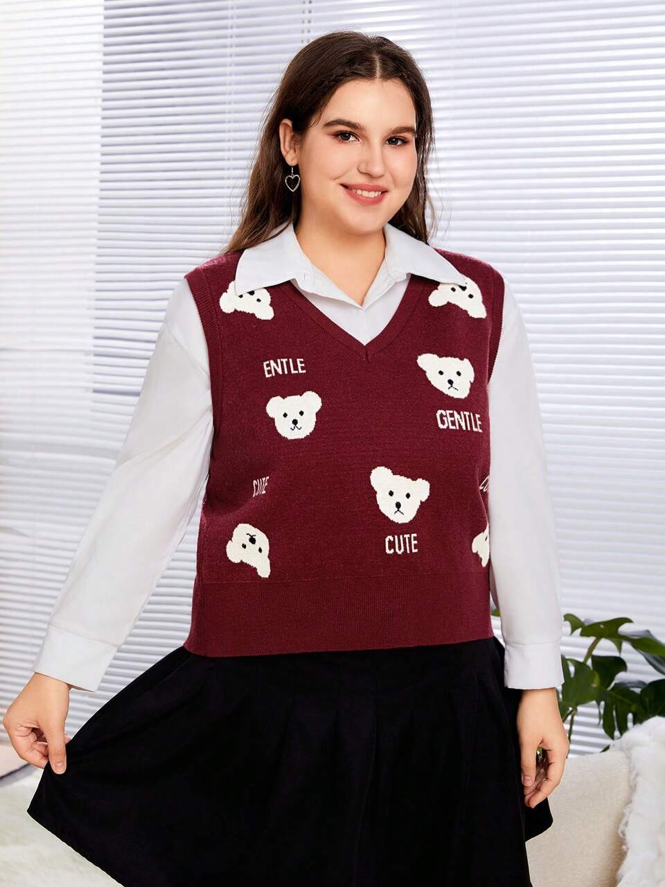Plus Size Cartoon And Letter Print Sweater Vest Shirt Not Included