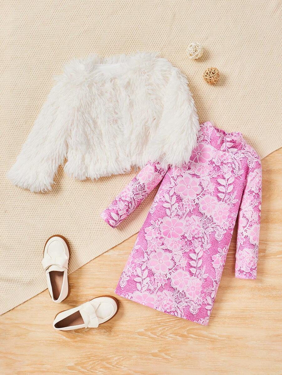 SHEIN 少女時尚優雅大衣、蕾絲洋裝兩件套,適合各種場合 - 彩色 - 查看 1