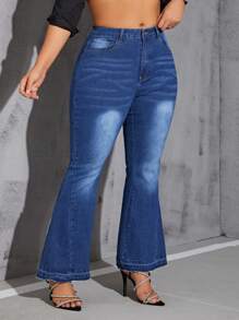 SHEIN Privé Damski Rozmiar Plus Kwiatowy haft Umyty Flared Jeans