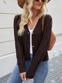 SHEIN Frenchy 女士毛衣開衫 - 咖啡棕 - 查看 5