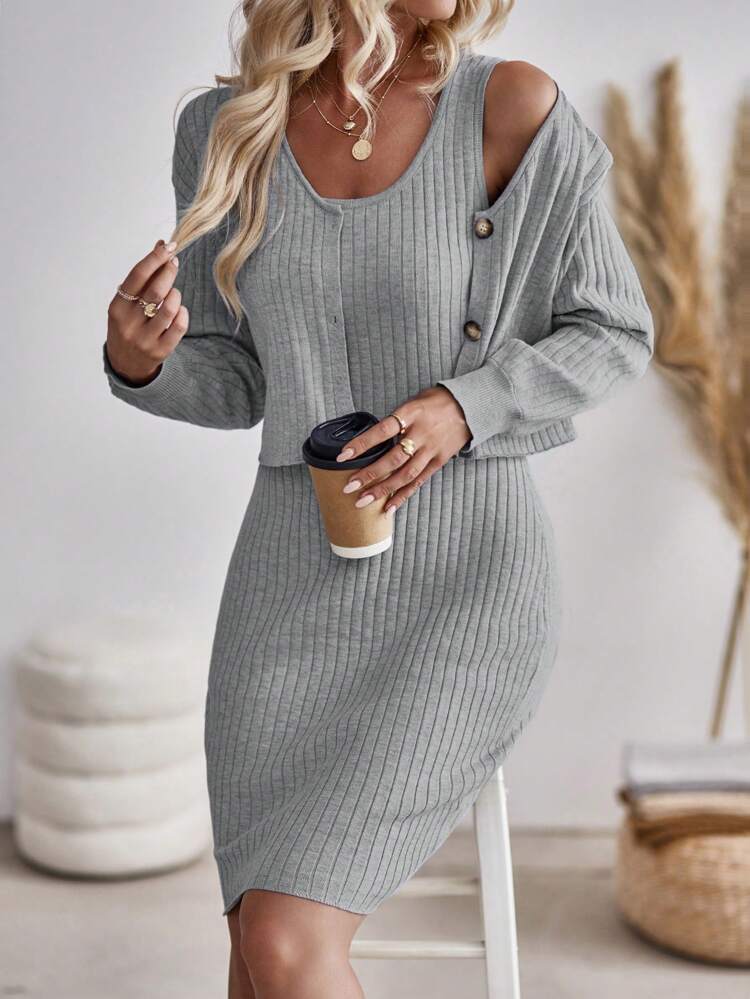 Drop Shoulder Cardigan & Sweater Dress Fall Cloth For Women