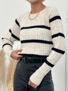 EURMUSE 條紋raglan袖毛衣