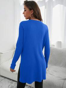 SHEIN Cottnline Split Hem Sweater With Shorter Front And Longer Back - Blue - View 2