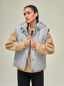 In My Nature 女士冬季背心带可拆卸帽子，适合城市户外使用 - 灰色 - 查看 5