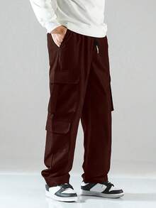 Manfinity Hypemode 男士大尺碼寬鬆工裝褲,附蓋口袋 - 棕色 - 查看 5