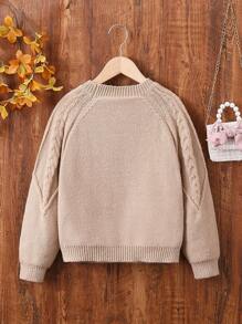 SHEIN Áo len tay Raglan đan dây cáp cho bé gái - Lạc đà - Xem 2