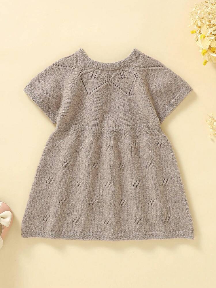 Infant Short Sleeve Bowknot Sweater Dress