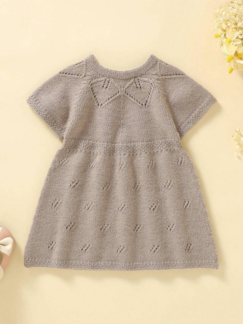 Baby Girl Short Sleeve Bowknot Sweater Dress