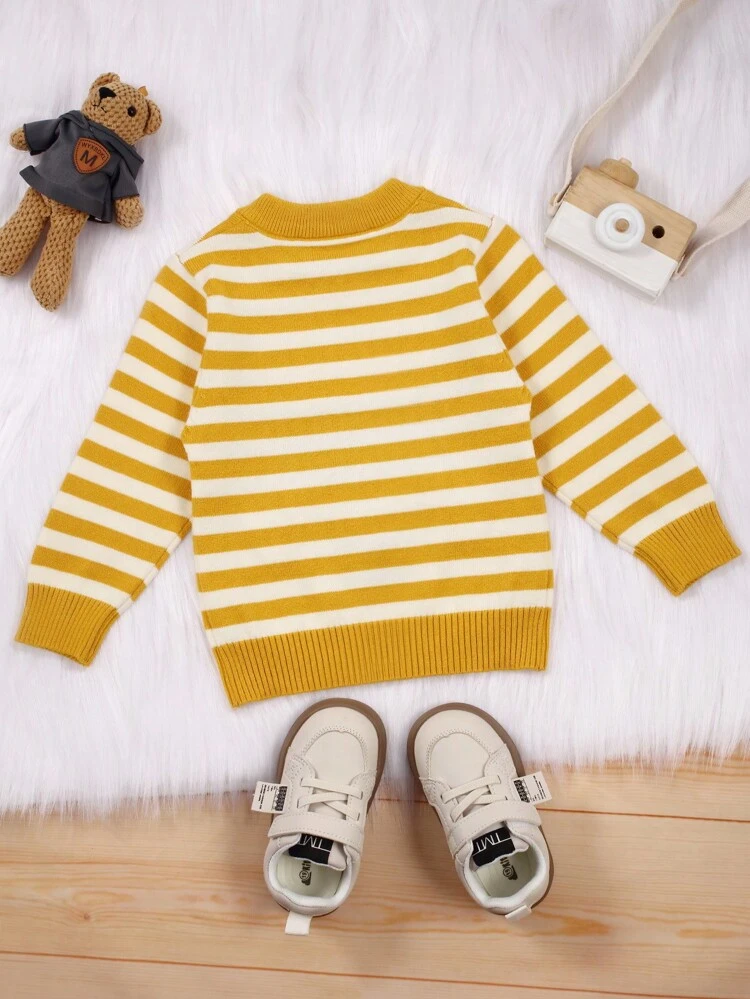 Baby Boys' Bear Pattern Striped Pull-over Sweater