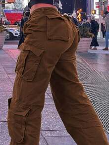 Flap Pocket Side Cargo Jeans - Brown - View 5