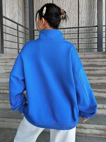 Cottnline Letter Graphic Half Zip Drop Shoulder Sweatshirt - Blue - View 2