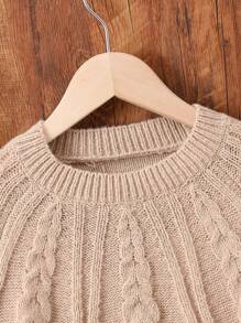 SHEIN Áo len tay Raglan đan dây cáp cho bé gái - Lạc đà - Xem 3