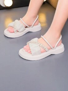 女孩人造珍珠裝飾戶外拖鞋