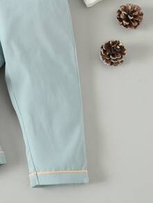 嬰兒女孩雙層蝴蝶結裝飾上衣和可調節肩帶褲套裝 - 彩色 - 查看 5