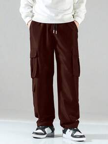 Manfinity Hypemode 男士大尺碼寬鬆工裝褲,附蓋口袋 - 棕色 - 查看 3